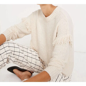 Madewell Montford Fringe‎ Pullover Sweater, Pearl Ivory, Size L, Women’s Cropped